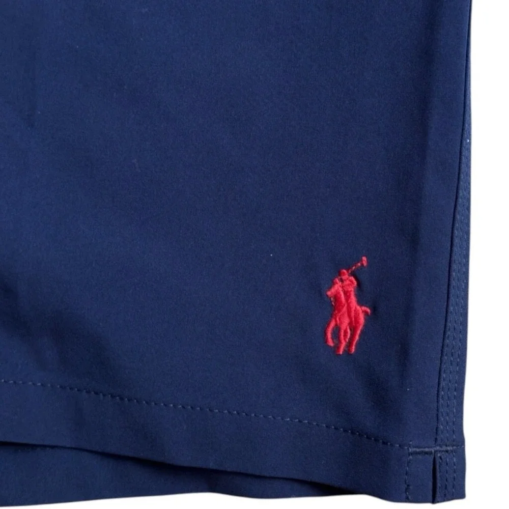 Polo Ralph Lauren Mens 3XLB Navy Blue Red Logo Pony Swim Shorts Board Shorts NWT